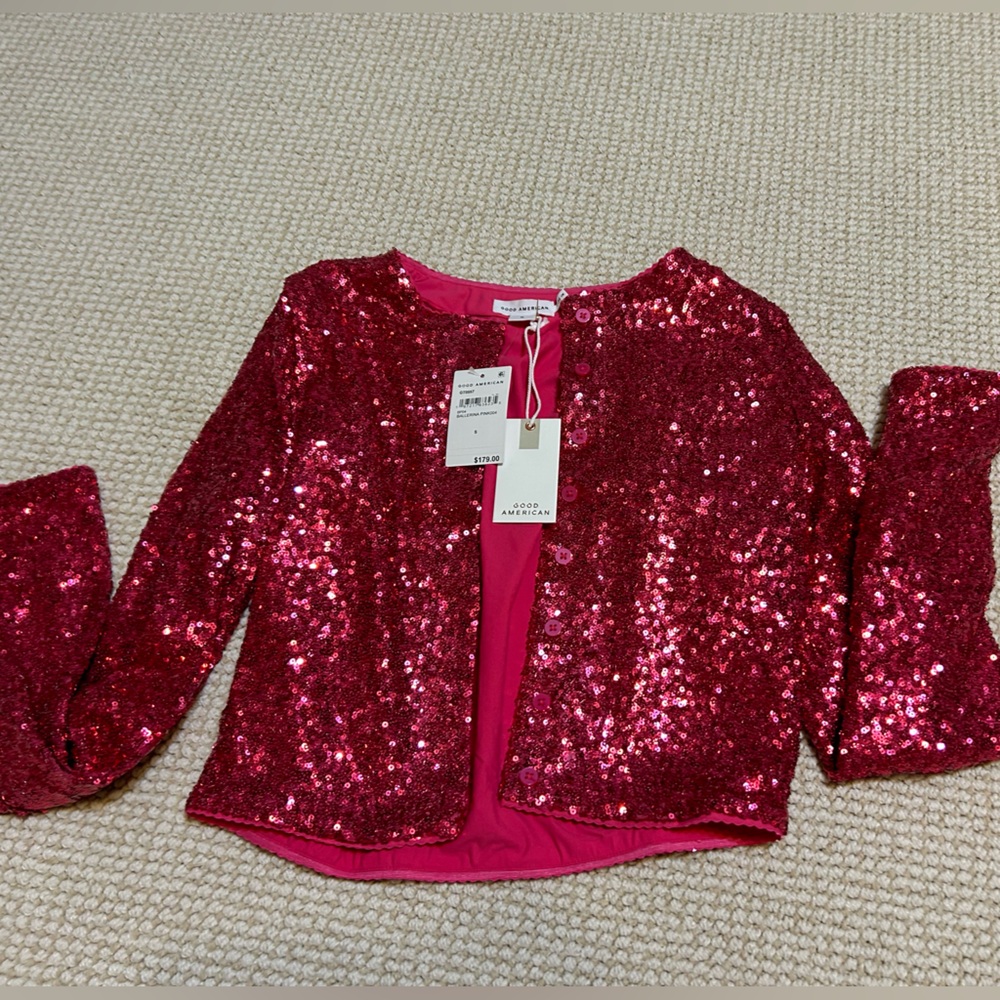 Good American pink Sequin Cardigan NWT small